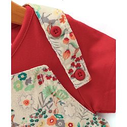 Babyhug Sleeveless Floral Print Frock with Inner T-Shirt  Solid Colour  -  Red & Cream