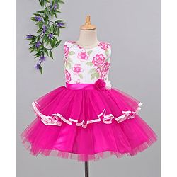 Babyhug Sleeveless Tiered Party Frock Floral Design - Pink