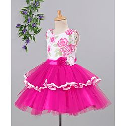 Babyhug Sleeveless Tiered Party Frock Floral Design - Pink