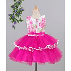 Babyhug Sleeveless Tiered Party Frock Floral Design - Pink