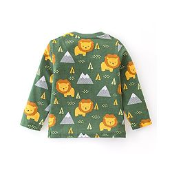 Babyhug Cotton  Knit Full Sleeves Night Suit With Lion Print - Green