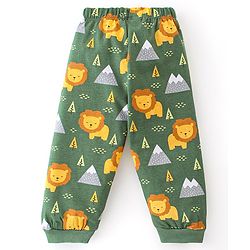 Babyhug Cotton  Knit Full Sleeves Night Suit With Lion Print - Green