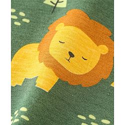 Babyhug Cotton  Knit Full Sleeves Night Suit With Lion Print - Green
