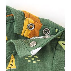 Babyhug Cotton  Knit Full Sleeves Night Suit With Lion Print - Green