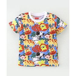 Babyhug Single Jersey Knit Half Sleeves Animal Print Night Suit - Multicolor