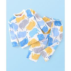 Babyhug Single Jersey Knit Full Sleeves Elephant Print Night Suit - Multicolor