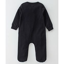 Babyhug Cotton Interlock Knit Full Sleeves Sleepsuit With Bow Applique - Black & White
