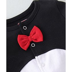 Babyhug Cotton Interlock Knit Full Sleeves Sleepsuit With Bow Applique - Black & White
