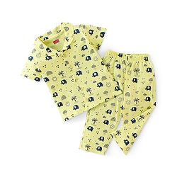 Babyhug Cotton Knit Half Sleeves Night Suit Elephant Print - Yellow