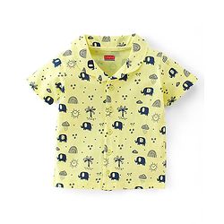 Babyhug Cotton Knit Half Sleeves Night Suit Elephant Print - Yellow