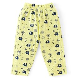 Babyhug Cotton Knit Half Sleeves Night Suit Elephant Print - Yellow