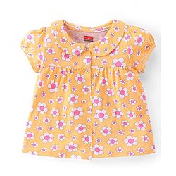 Babyhug Cotton Single Jersey Knit Half Sleeves Night Suit Floral Print - Orange