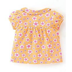 Babyhug Cotton Single Jersey Knit Half Sleeves Night Suit Floral Print - Orange