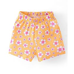 Babyhug Cotton Single Jersey Knit Half Sleeves Night Suit Floral Print - Orange