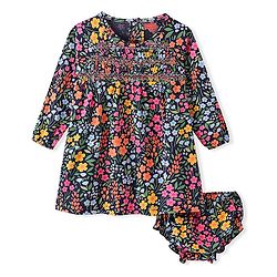 Babyhug 100% Cotton Single Jersey Knit Full Sleeves Frock With Bloomer Floral Print - Blue