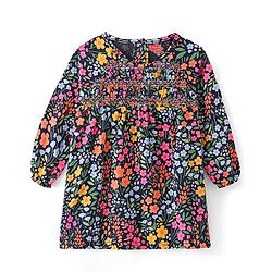 Babyhug 100% Cotton Single Jersey Knit Full Sleeves Frock With Bloomer Floral Print - Blue