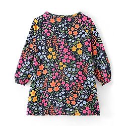 Babyhug 100% Cotton Single Jersey Knit Full Sleeves Frock With Bloomer Floral Print - Blue