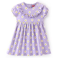 Babyhug 100% Cotton Single Jersey Knit Half Sleeves Frock With Bloomer Floral Print - Purple