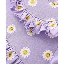 Babyhug 100% Cotton Single Jersey Knit Half Sleeves Frock With Bloomer Floral Print - Purple