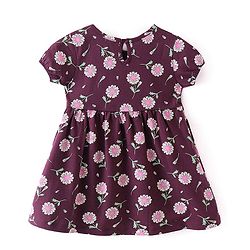 Babyhug 100% Cotton Single Jersey Knit Half Sleeves Frock With Bloomer Floral Print - Maroon