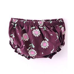 Babyhug 100% Cotton Single Jersey Knit Half Sleeves Frock With Bloomer Floral Print - Maroon