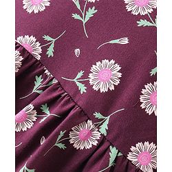 Babyhug 100% Cotton Single Jersey Knit Half Sleeves Frock With Bloomer Floral Print - Maroon