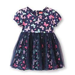 Babyhug 100% Cotton Single Jersey Knit Half Sleeves Frock With Bloomer Butterfly Print - Navy Blue