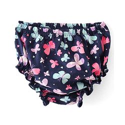 Babyhug 100% Cotton Single Jersey Knit Half Sleeves Frock With Bloomer Butterfly Print - Navy Blue