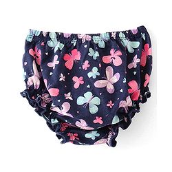 Babyhug 100% Cotton Single Jersey Knit Half Sleeves Frock With Bloomer Butterfly Print - Navy Blue