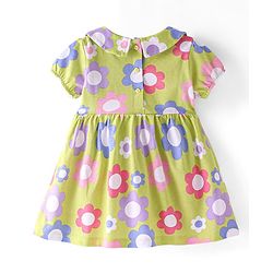 Babyhug Single Jersey Knit Half Sleeves Floral Printed Frock with Bloomer - Green