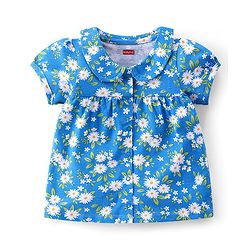 Babyhug Cotton Single Jersey Knit Half Sleeves Night Suit Floral Print - Blue