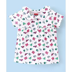 Babyhug Single Jersey Cotton Knit Half Sleeves Night Suit Butterfly Print - White