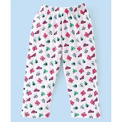 Babyhug Single Jersey Cotton Knit Half Sleeves Night Suit Butterfly Print - White