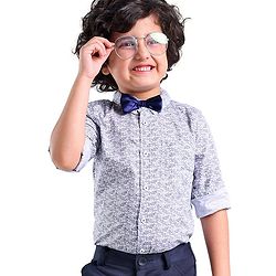 Babyhug Woven Party Wear Full Sleeves Shirt With Bow Floral Print - Blue