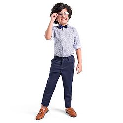 Babyhug Woven Party Wear Full Sleeves Shirt With Bow Floral Print - Blue