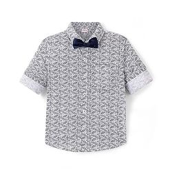 Babyhug Woven Party Wear Full Sleeves Shirt With Bow Floral Print - Blue