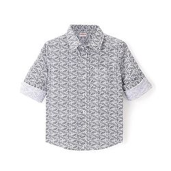 Babyhug Woven Party Wear Full Sleeves Shirt With Bow Floral Print - Blue