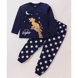 Babyhug Disney 100% Cotton Knit Single Jersey Half Sleeve Night Suit with Lion King Graphics - Navy Blue