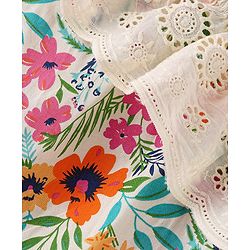 Babyhug Rayon Woven Sleeveless Top with Lace Detailing & Floral Print- Off White