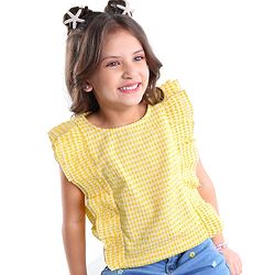 Babyhug Sleeveless Woven Checks Top - Yellow