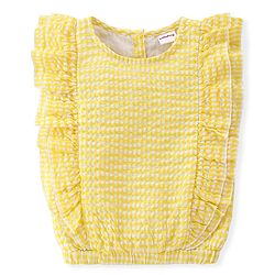 Babyhug Sleeveless Woven Checks Top - Yellow