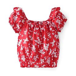 Babyhug Rayon Woven Half Sleeves Floral Printed Top - Red