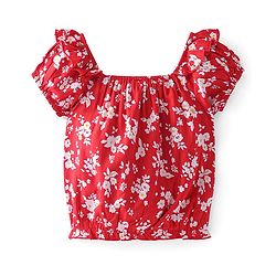 Babyhug Rayon Woven Half Sleeves Floral Printed Top - Red