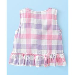 Babyhug Sleeveless Top with Checks & Frill Design - Pink & Purple
