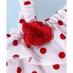 Babyhug Rayon Woven Cold Shoulder Sleeves Top with Floral Applique & Polka Dot Print-  White
