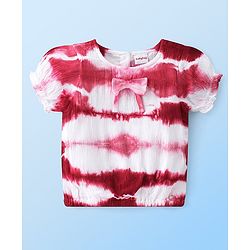Babyhug Rayon Woven Half Sleeves Top with Tie & Die Pattern-White & Fuchisa