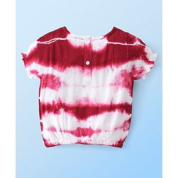 Babyhug Rayon Woven Half Sleeves Top with Tie & Die Pattern-White & Fuchisa