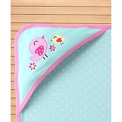 Babyhug Terry Knit Hooded Towel Set  Owl and Sparrow Patch Pack of 2 - Pink & Blue