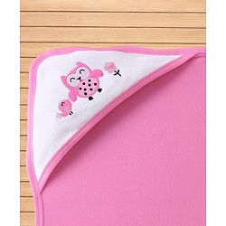 Babyhug Terry Knit Hooded Towel Set  Owl and Sparrow Patch Pack of 2 - Pink & Blue
