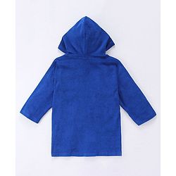Babyhug Terry Knit Full Sleeves Hooded Bath Robe With Dino Embroidery - Navy Blue